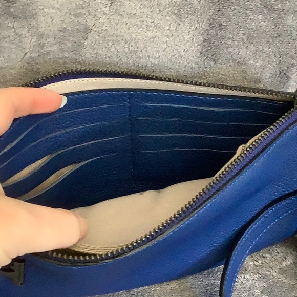 Halston Heritage Blue Leather Zipper Crossbody Bag - Picture 11 of 13